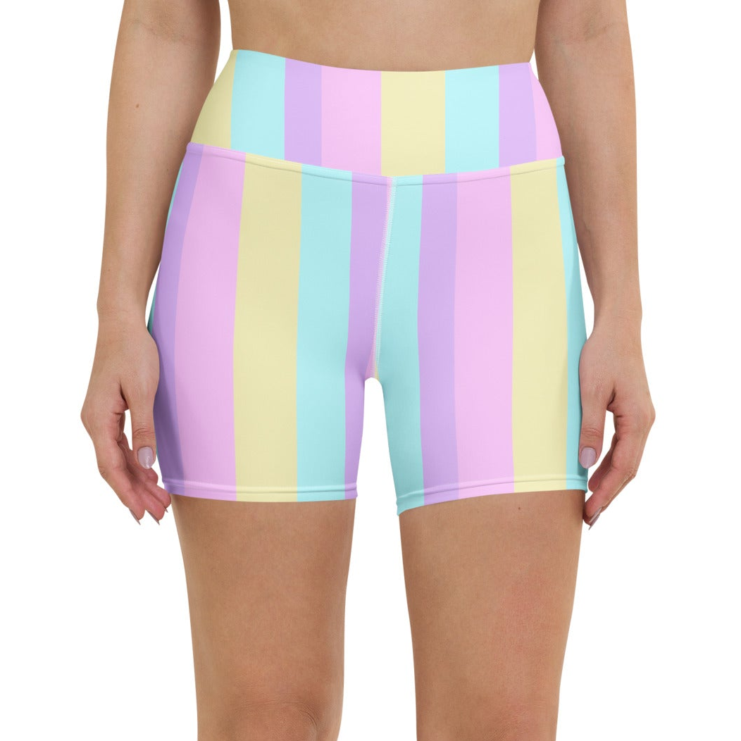 Pastel Stripes Yoga Shorts (Color Block)