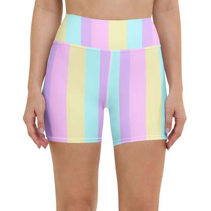 Pastel Stripes Yoga Shorts (Color Block)