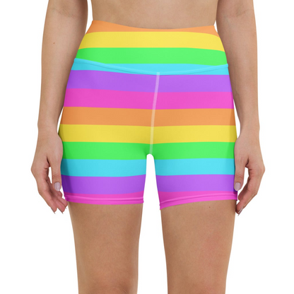 Rainbow Wonderland Yoga Shorts (Color Block Stripes)