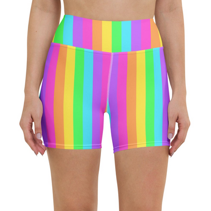 Rainbow Wonderland Yoga Shorts (Color Block Stripes)