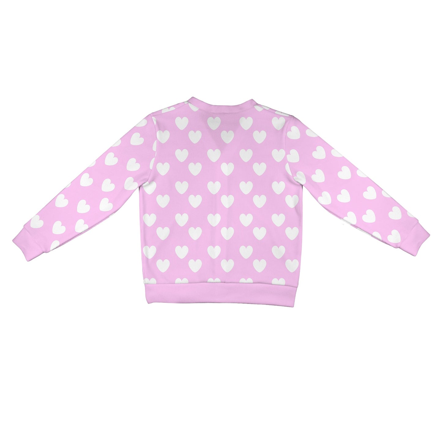 Sweet Love Hearts Ribbed Button Up Cardigan (White x Pink)