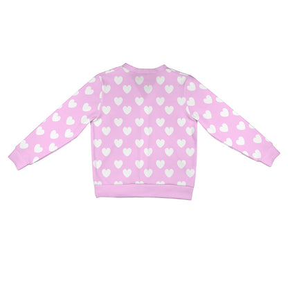 Sweet Love Hearts Ribbed Button Up Cardigan (White x Pink)