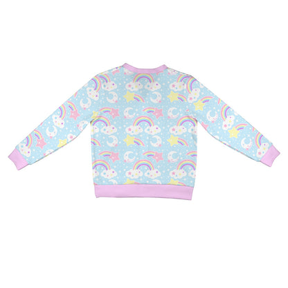 Dreamy Rainbow Women's Ribbed Button Up Cardigan (Blue)