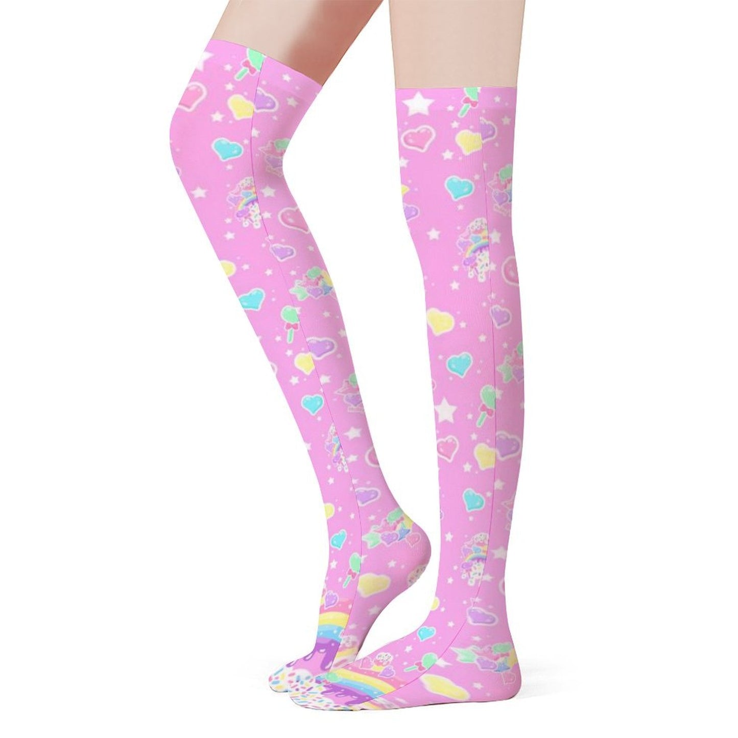 Rainbow Sweets Over Knee Stocking Socks (Pink)