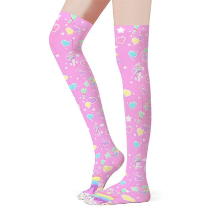 Rainbow Sweets Over Knee Stocking Socks (Pink)