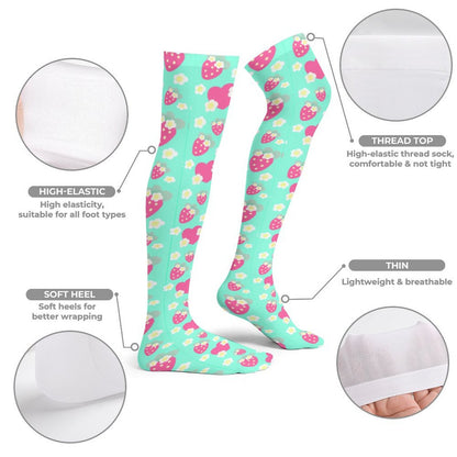 Strawberry Cutie Over Knee Stocking Socks (Fruity Berry Mint)