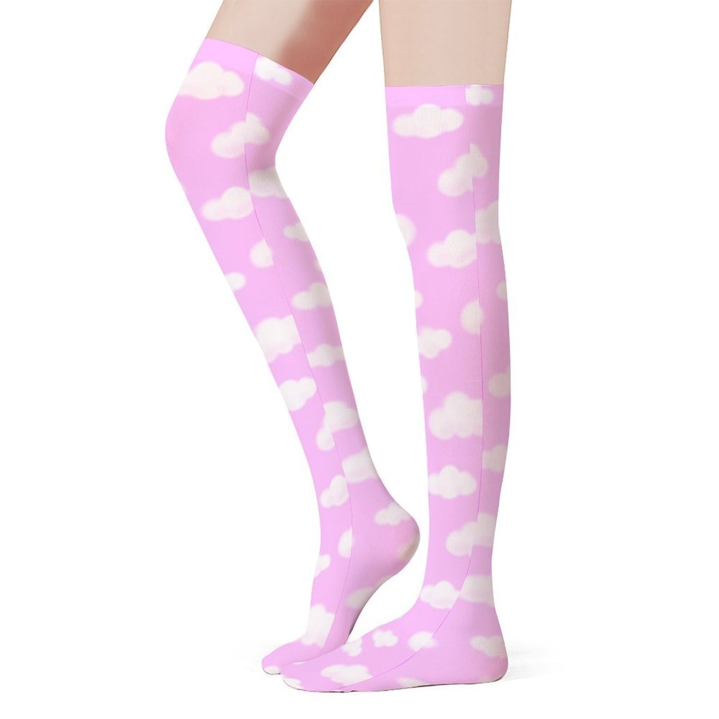 Dreamy Clouds Over Knee Stocking Socks (Taffy Pink)
