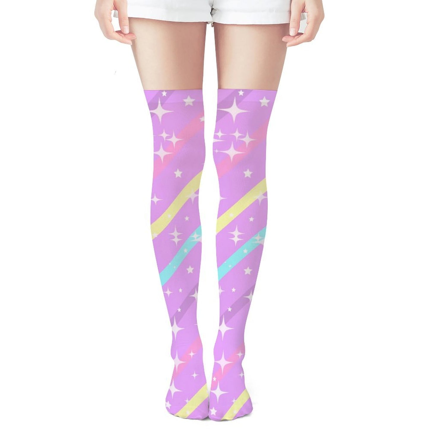 Sparkle Stars Over Knee Stocking Socks (Purple)