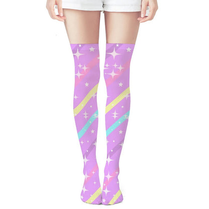 Sparkle Stars Over Knee Stocking Socks (Purple)