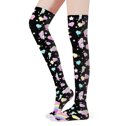 Rainbow Sweets Over Knee Stocking Socks (Black)