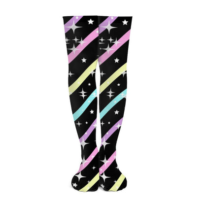 Sparkle Stars Over Knee Stocking Socks (Black)