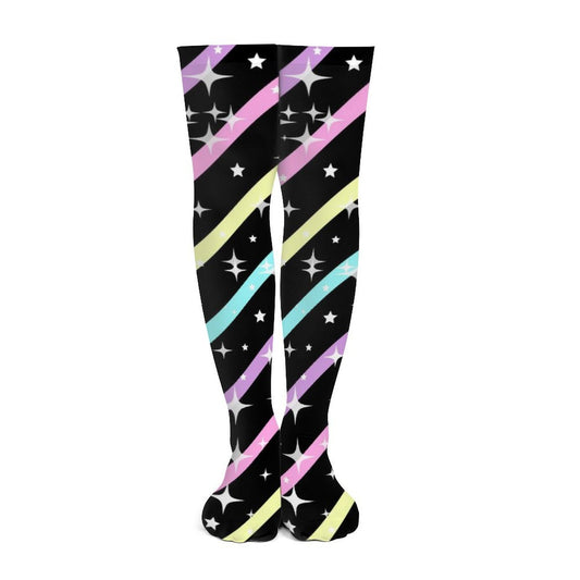Sparkle Stars Over Knee Stocking Socks (Black)