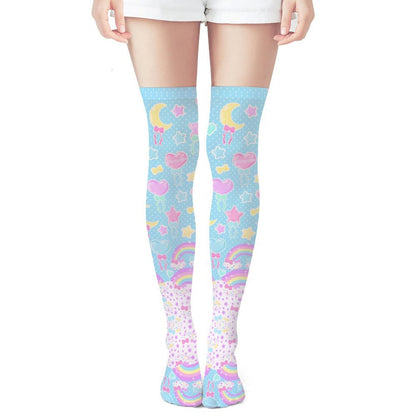 Pastel Party Over Knee Stocking Socks (Blue)