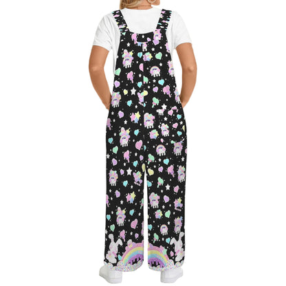 Rainbow Sweets Adjustable Strap Wide Leg Jumpsuit Overalls With Pockets (Black)