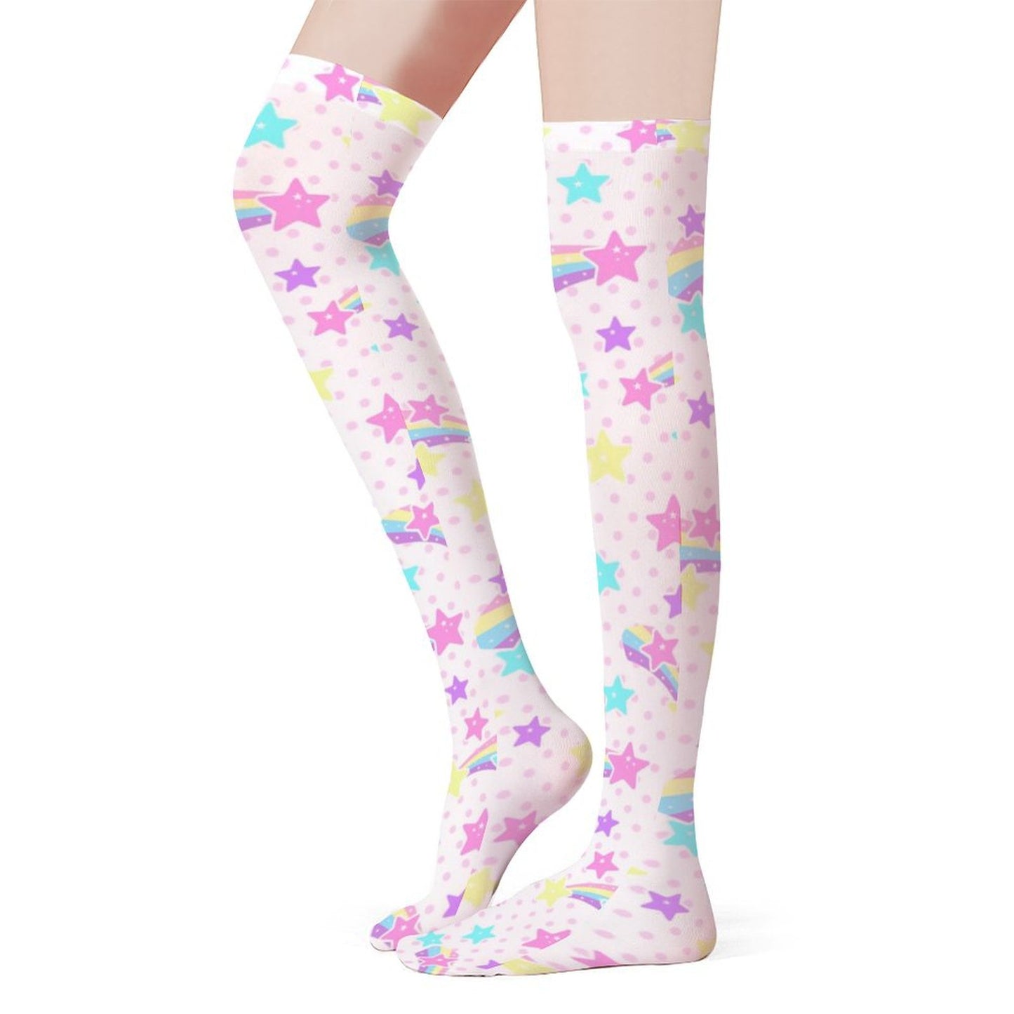 Starry Party Over Knee Stocking Socks (White)