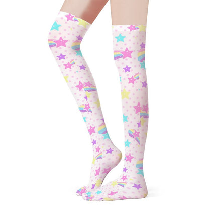 Starry Party Over Knee Stocking Socks (White)