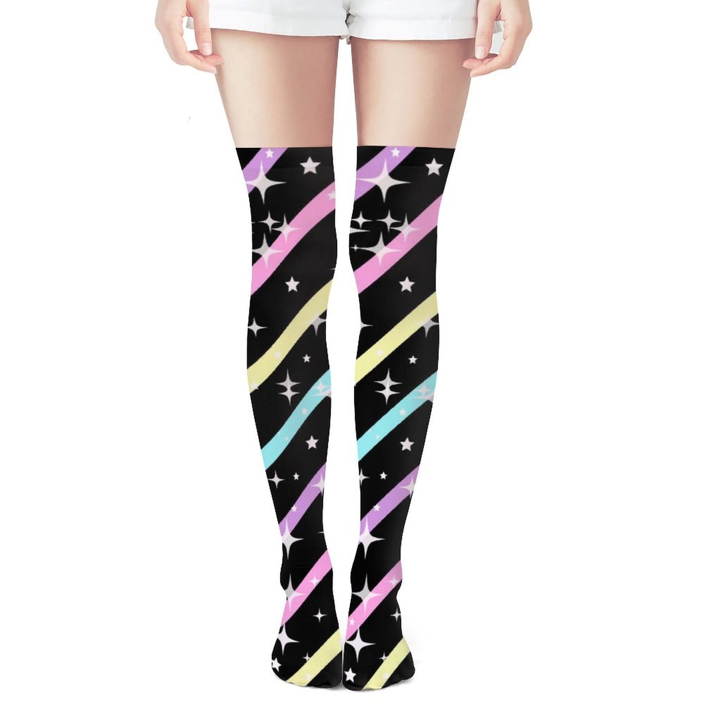 Sparkle Stars Over Knee Stocking Socks (Black)