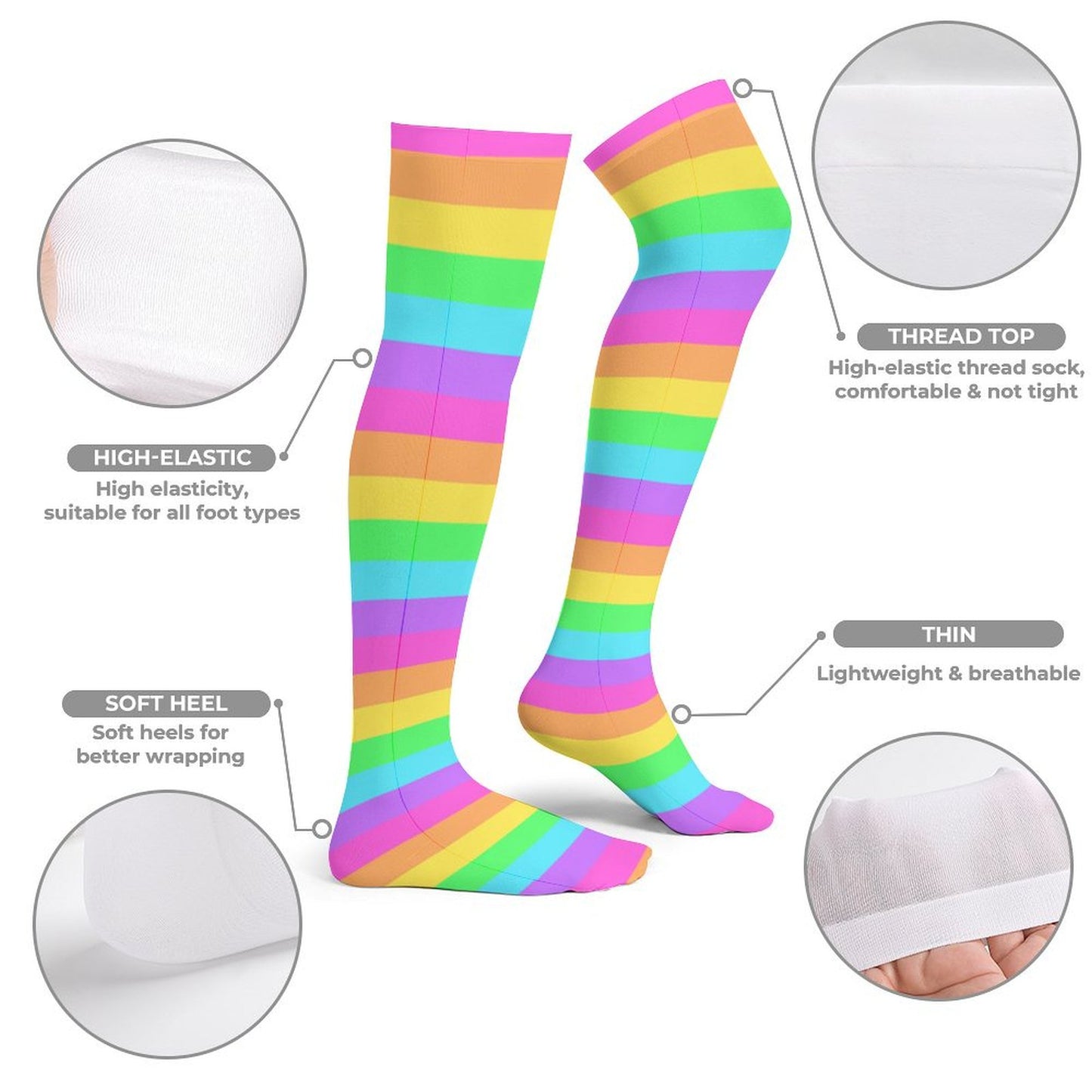 Rainbow Wonderland Over Knee Stocking Socks (Stripes)