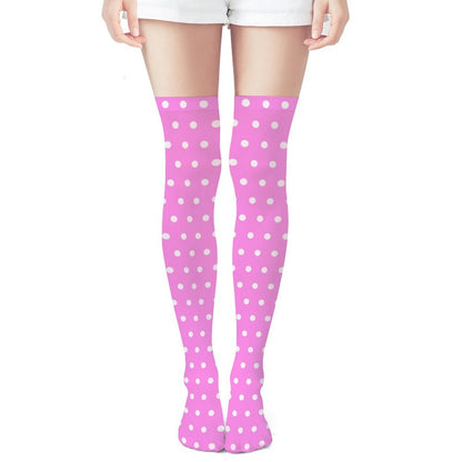 Cute Polka Dots Over Knee Stocking Socks (Hot Pink)