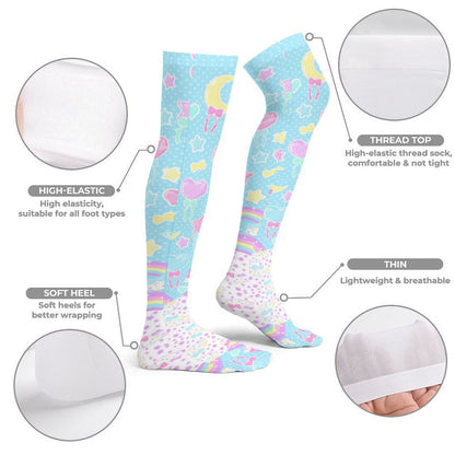 Pastel Party Over Knee Stocking Socks (Blue)