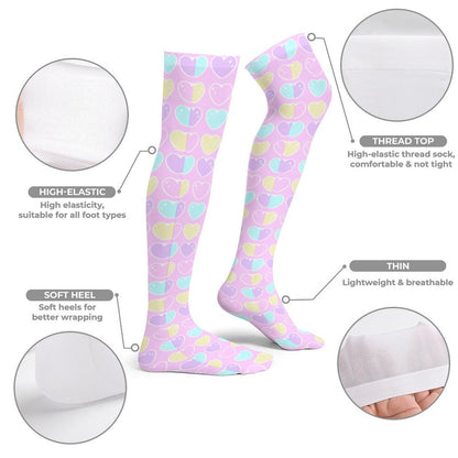Sweet Love Hearts Over Knee Stocking Socks (Pink)