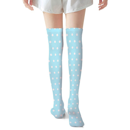 Cute Polka Dots Over Knee Stocking Socks (Blue)