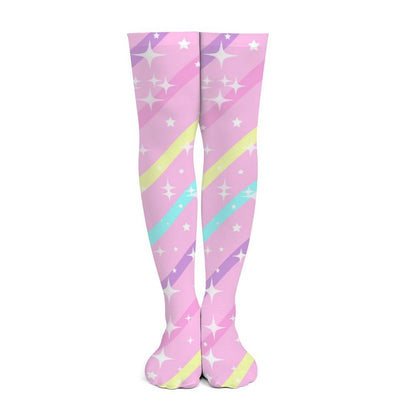 Sparkle Stars Over Knee Stocking Socks (Pink)