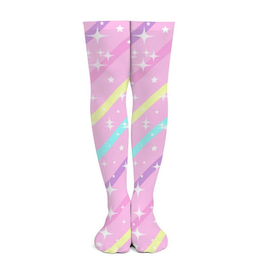 Sparkle Stars Over Knee Stocking Socks (Pink)