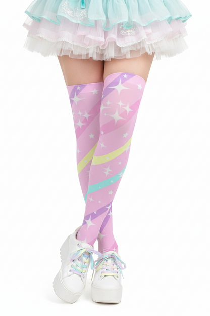 Fairy kei Yumekawaii Kawaii fashion pastel rainbow stripes harajuku fashion jfashion pop kei magical girl mahou shoujo over the knee stocking socks decora kei cutecore pink