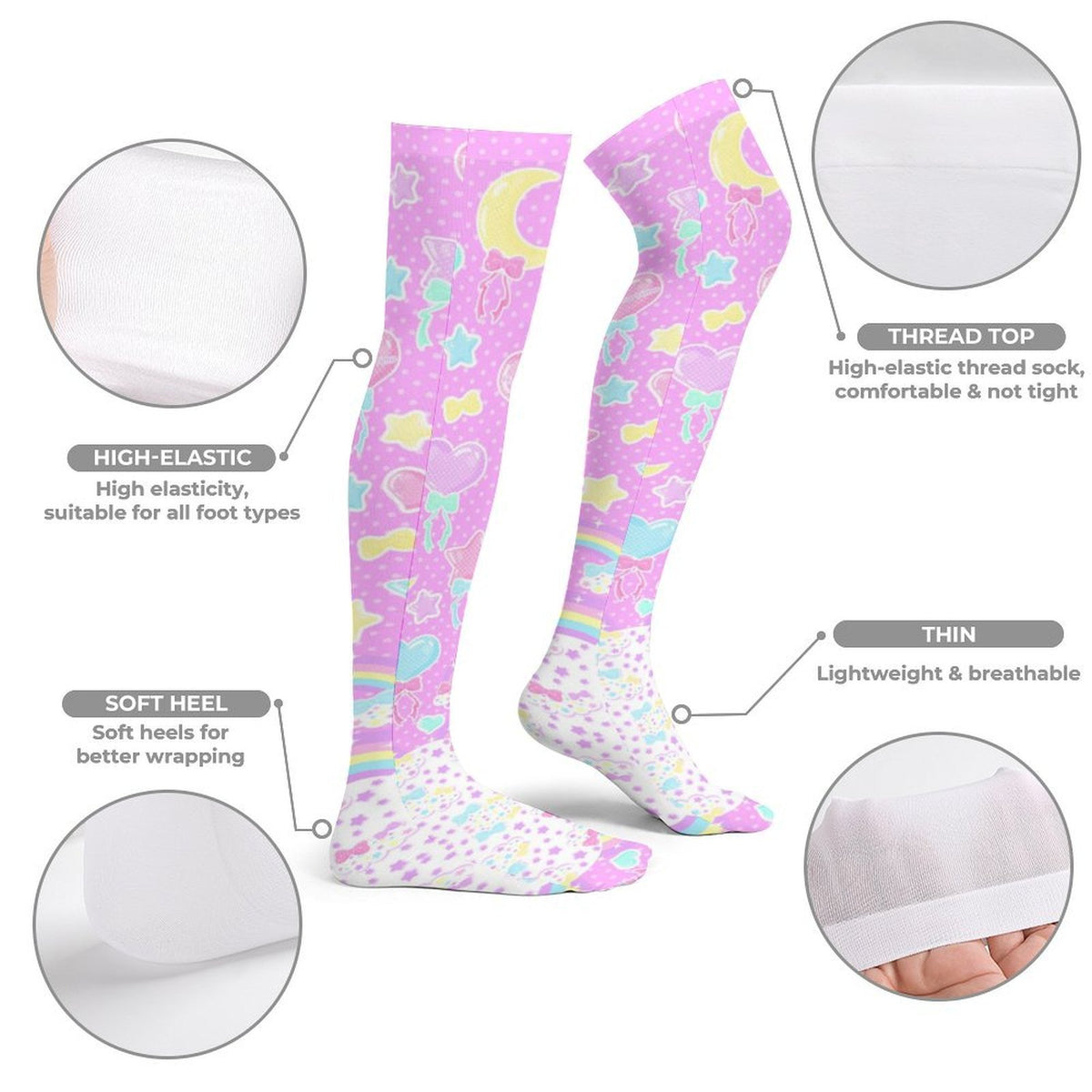 Pastel Party Over Knee Stocking Socks (Pink)