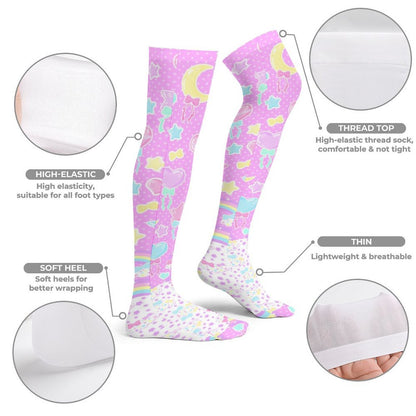 Pastel Party Over Knee Stocking Socks (Pink)
