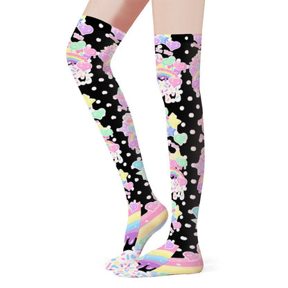 Rainbow Sweets Over Knee Stocking Socks (Black)