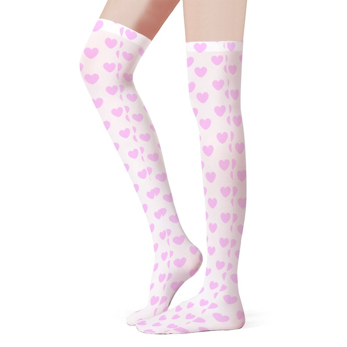 Lovely Hearts Over Knee Stocking Socks (Pink)