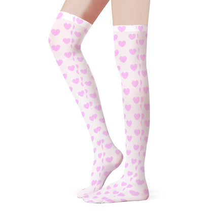 Lovely Hearts Over Knee Stocking Socks (Pink)