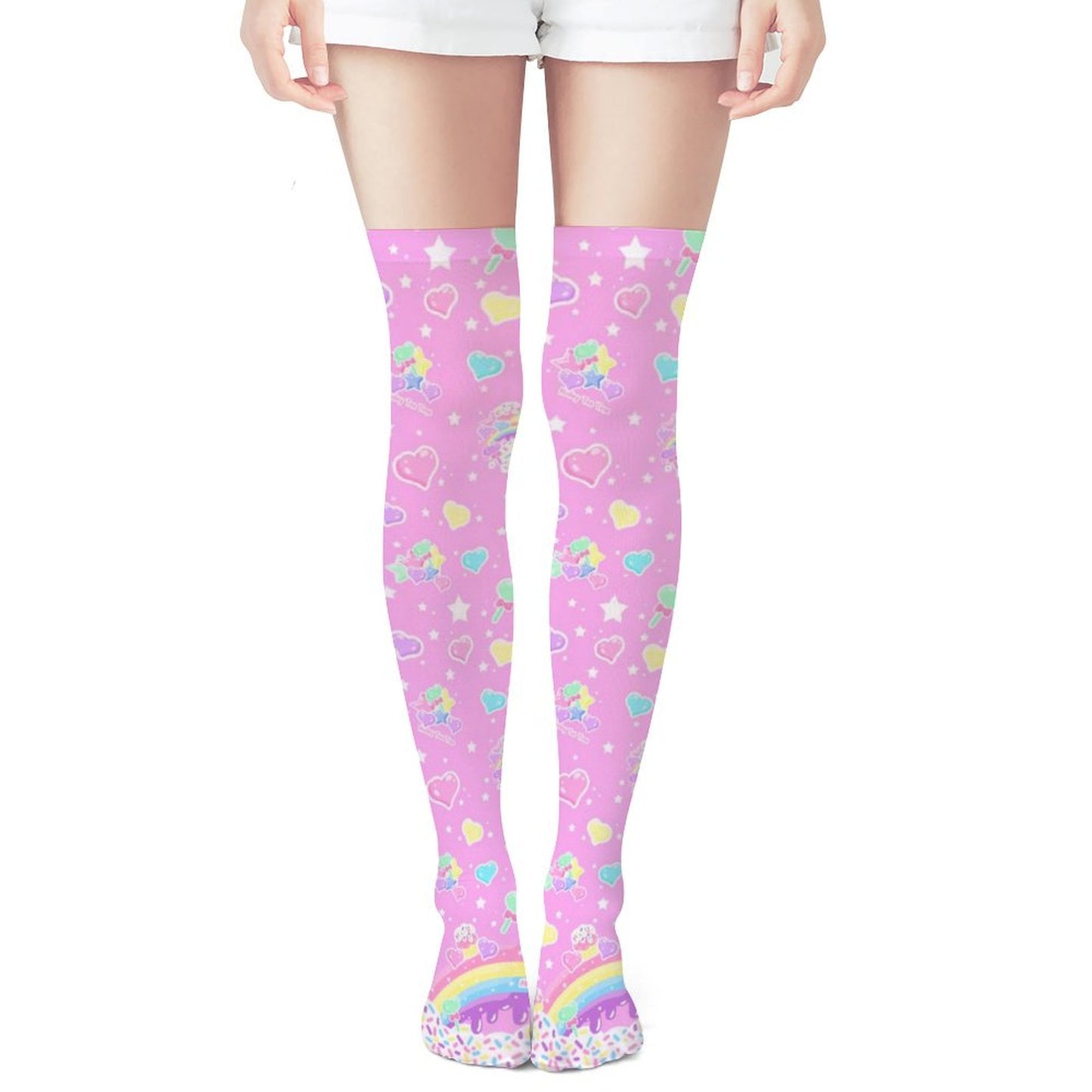 Rainbow Sweets Over Knee Stocking Socks (Pink)