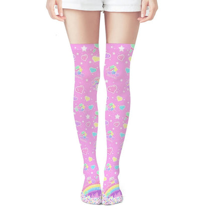 Rainbow Sweets Over Knee Stocking Socks (Pink)