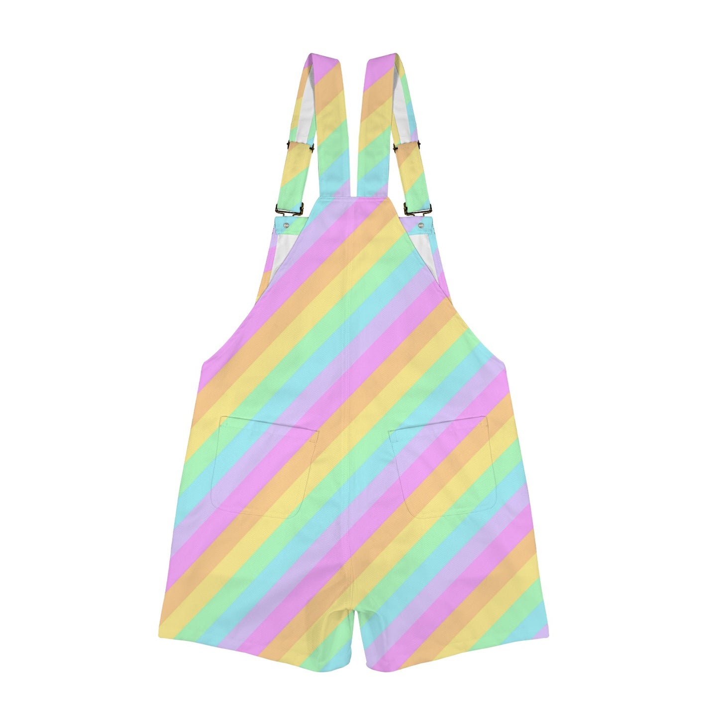 Fruity Rainbow Unisex Shorts Overalls With Adjustable Straps And Pockets (Color Block)