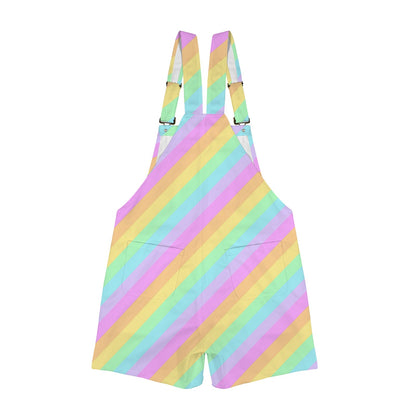 Fruity Rainbow Unisex Shorts Overalls With Adjustable Straps And Pockets (Color Block)