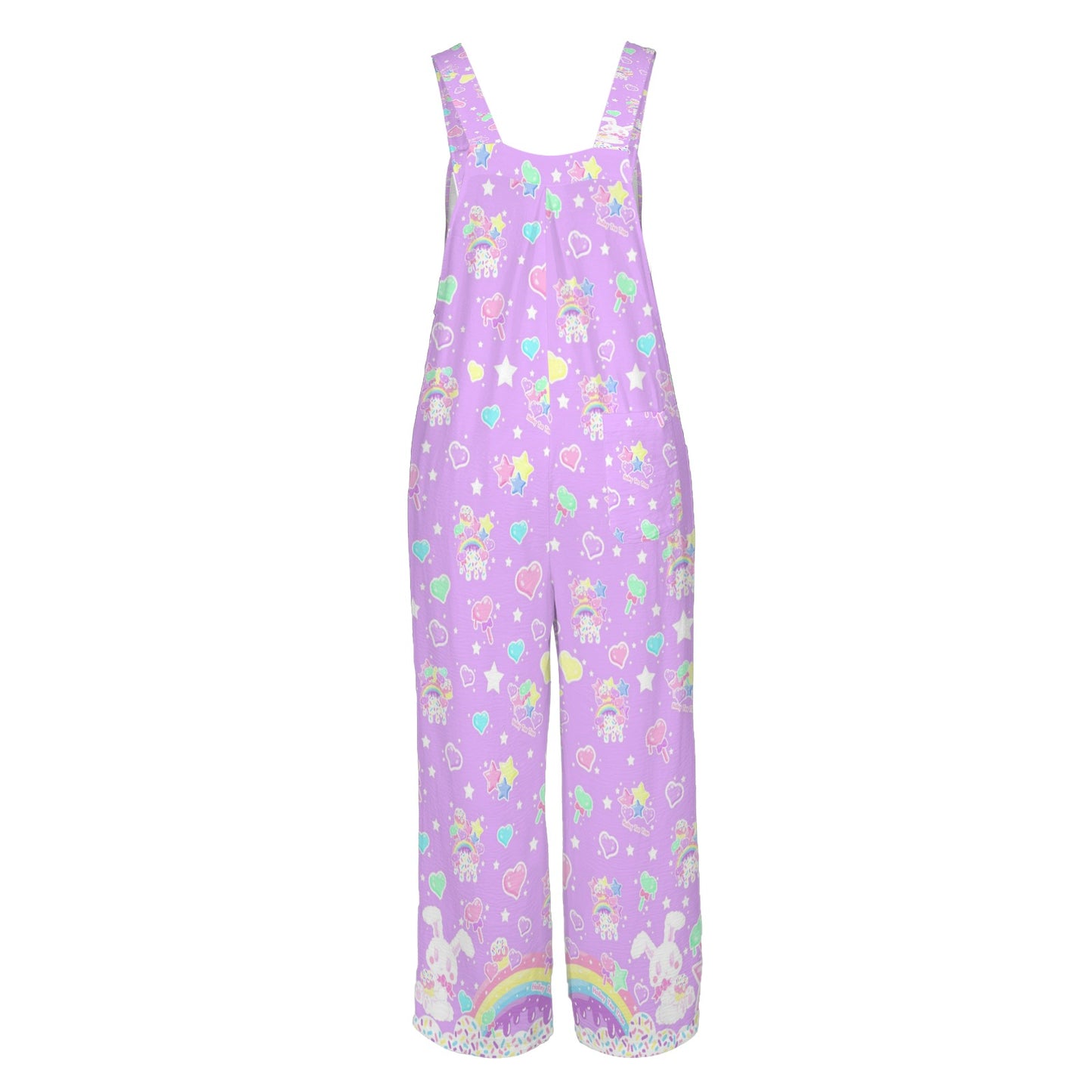 Rainbow Sweets Adjustable Strap Wide Leg Jumpsuit Overalls With Pockets (Purple)