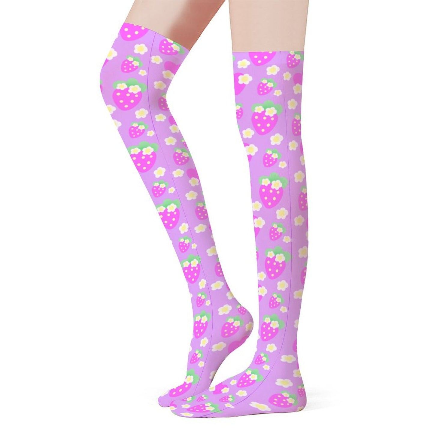Strawberry Cutie Over Knee Stocking Socks (Fruity Berry Purple)