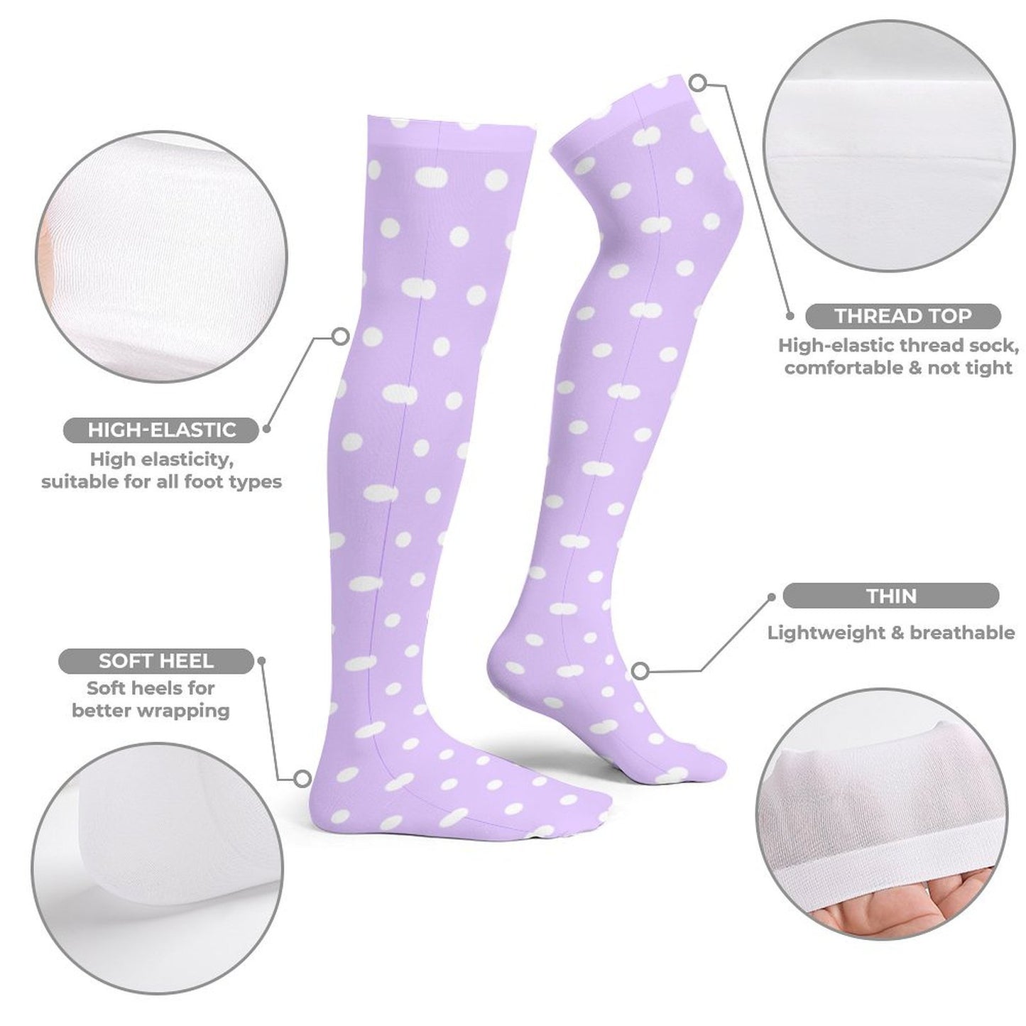 Cute Polka Dots Over Knee Stocking Socks (Purple)