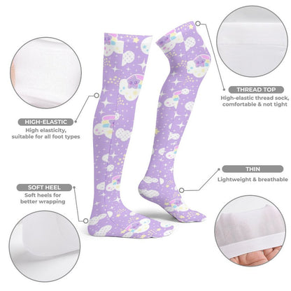 Shooting Star Clouds Over Knee Stocking Socks (Purple)