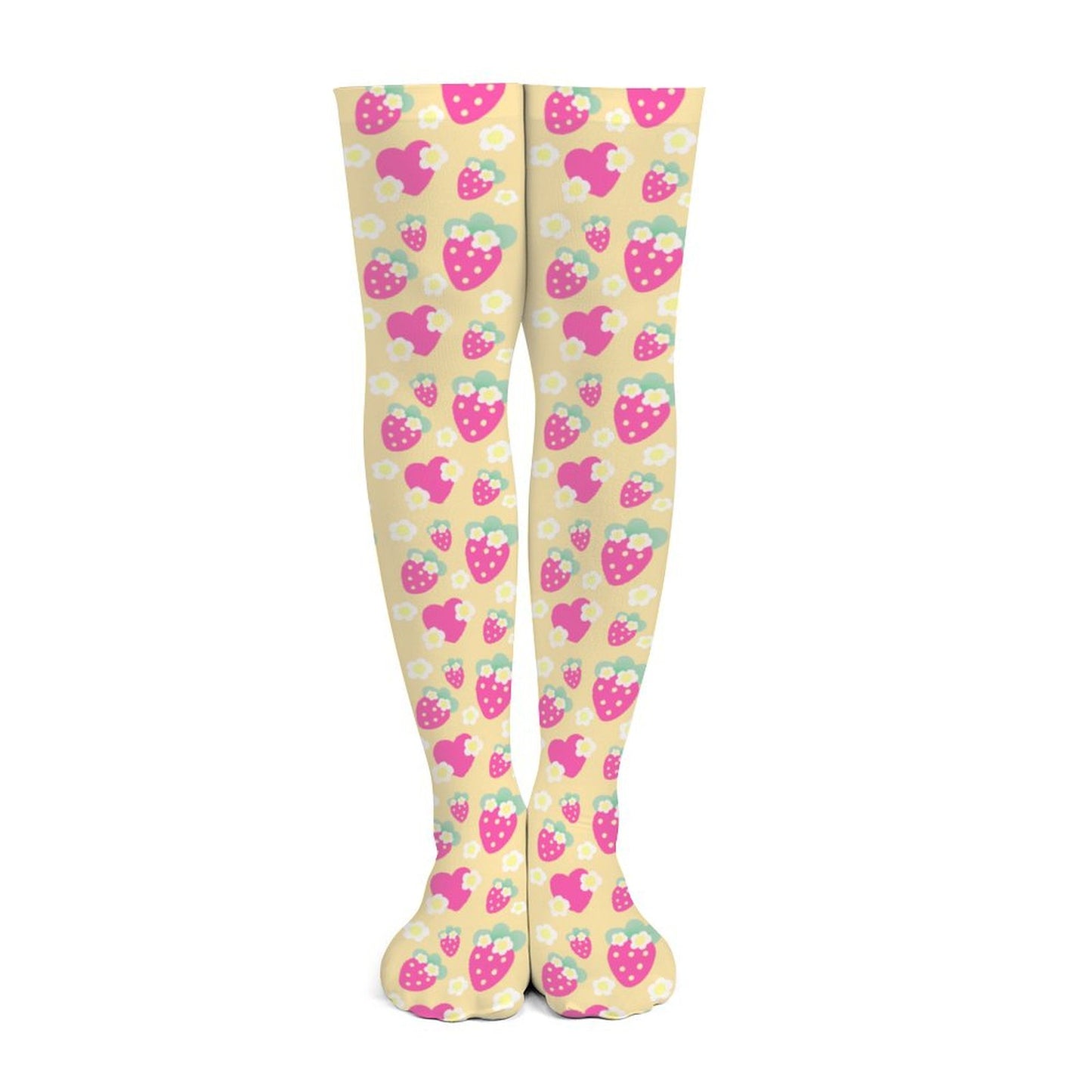 Strawberry Cutie Over Knee Stocking Socks (Fruity Berry Yellow)