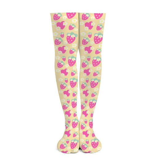 Strawberry Cutie Over Knee Stocking Socks (Fruity Berry Yellow)