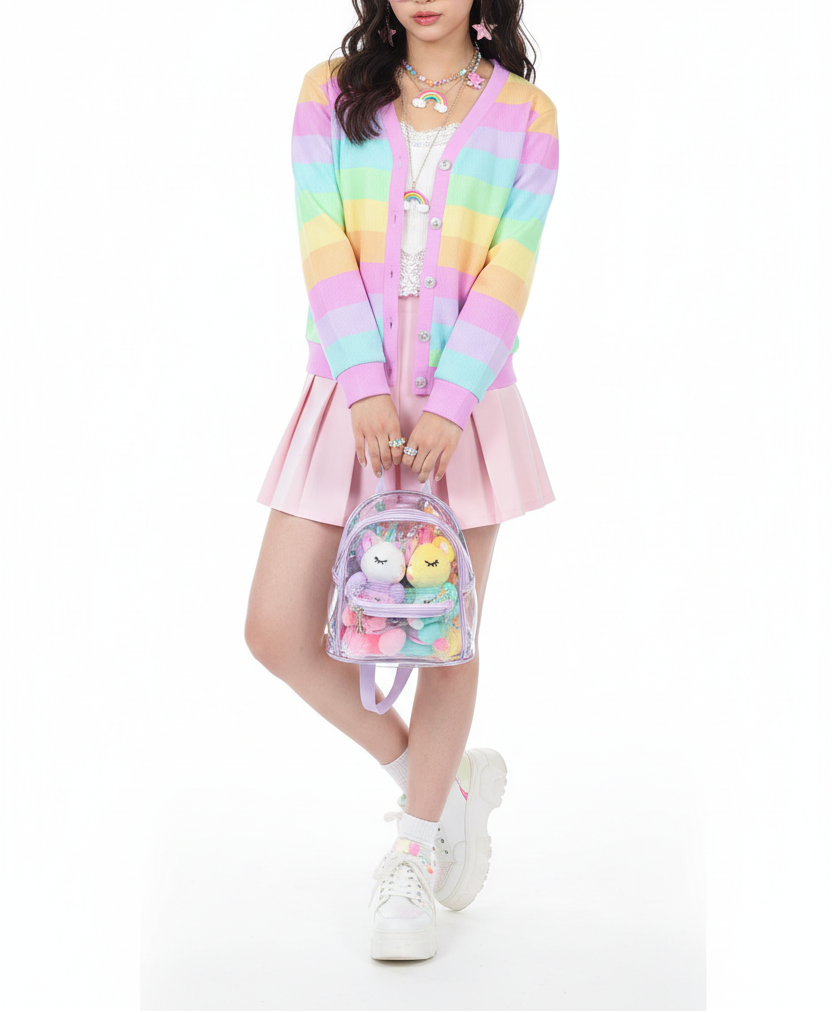 kawaii pastel rainbow cardigan fairy kei decora kei harajuku fashion cutecore