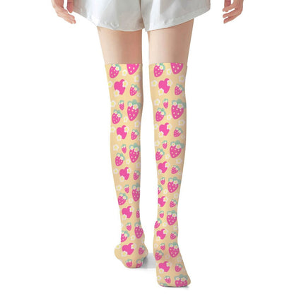 Strawberry Cutie Over Knee Stocking Socks (Fruity Berry Yellow)