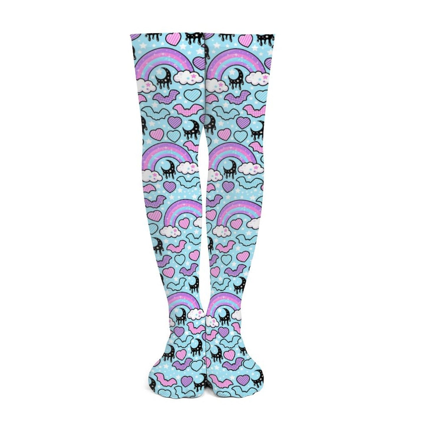 Rainbow Spooky Bats Over Knee Stocking Socks (Blue)