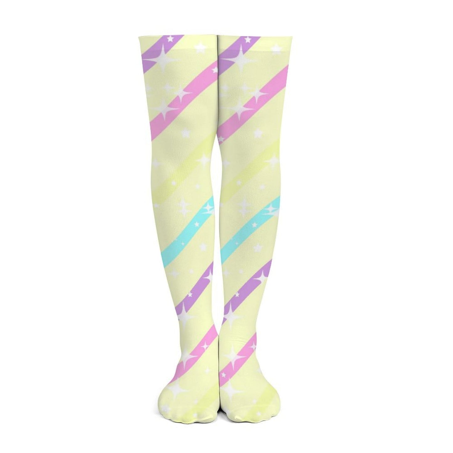 Sparkle Stars Over Knee Stocking Socks (Yellow)