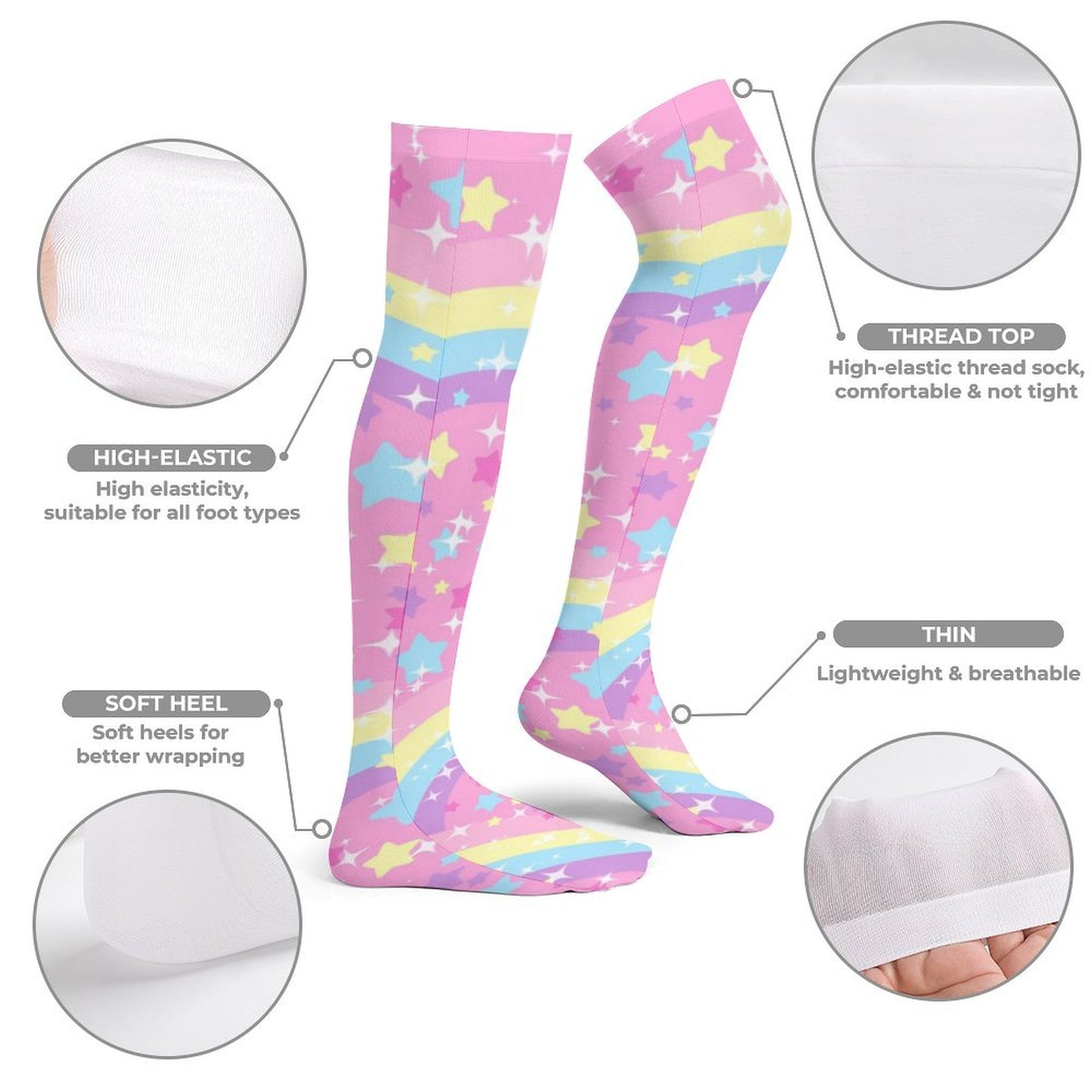 Bubbles Rainbow Land Over Knee Stocking Socks