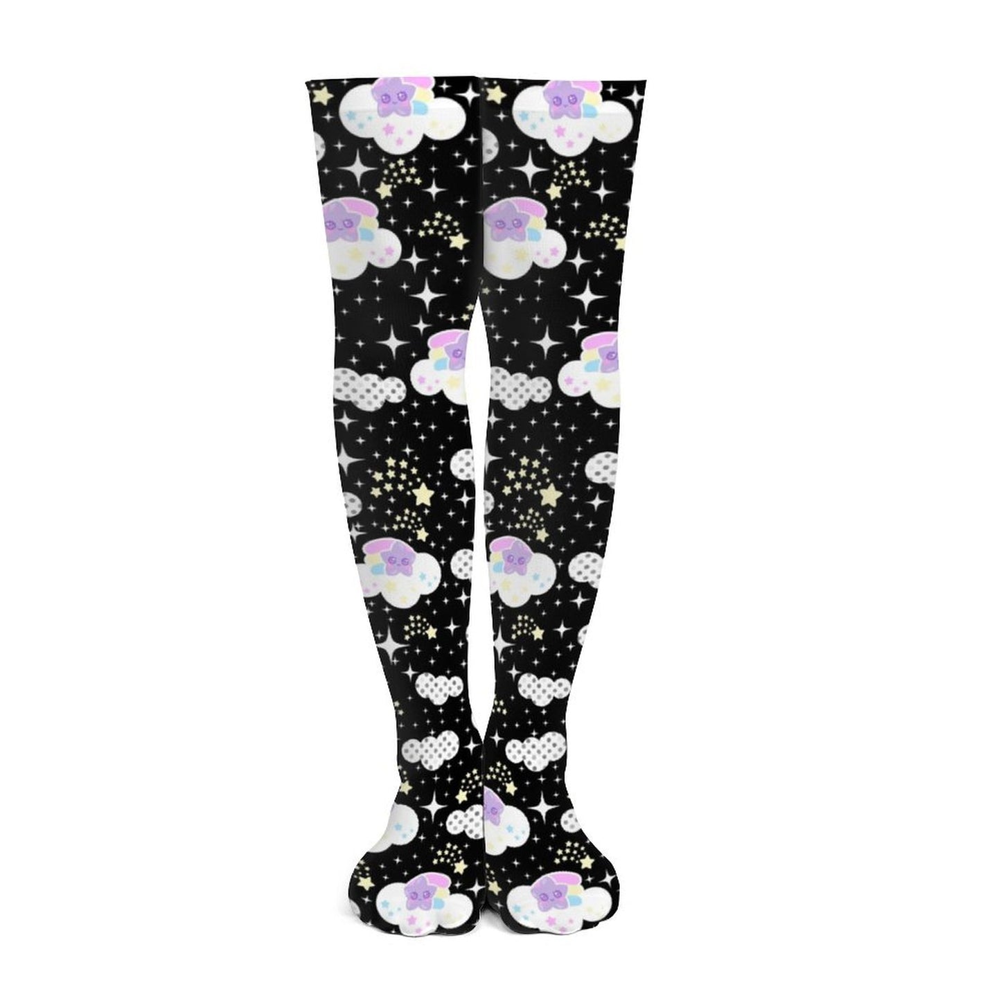 Shooting Star Clouds Over Knee Stocking Socks (Black)